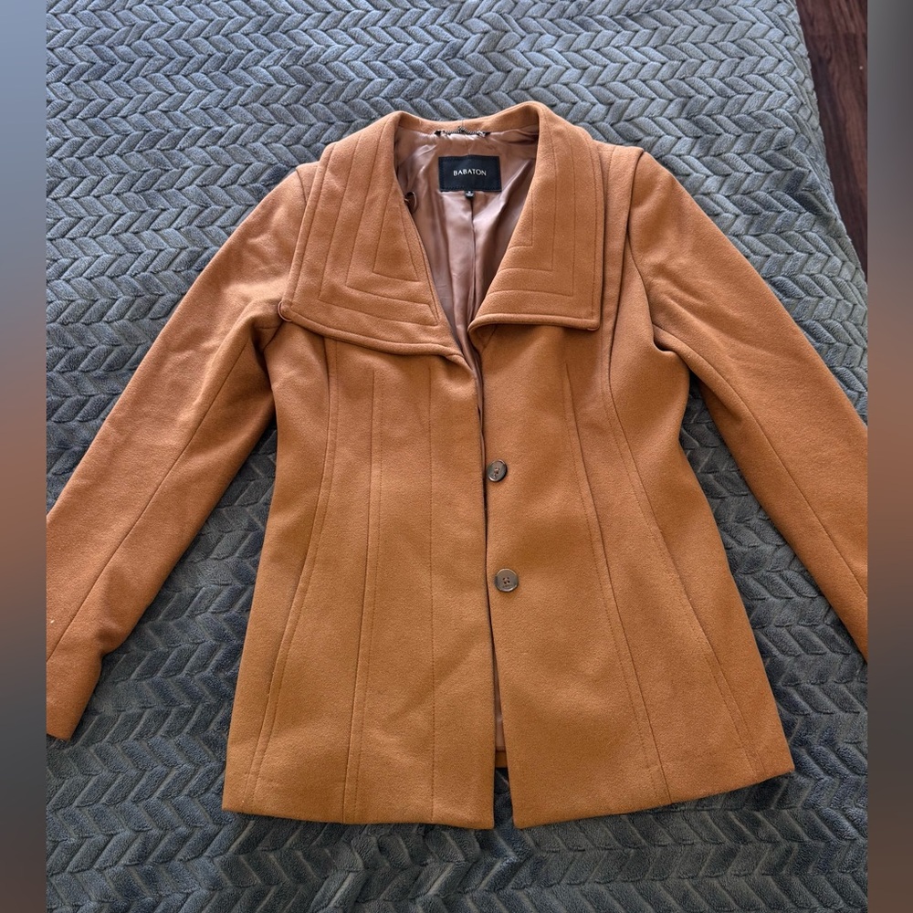 Aritzia Babaton Camel Tan Pea Coat Wool Blend Structured